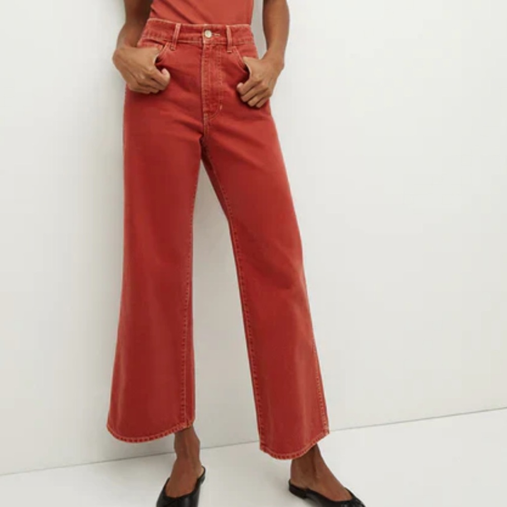 Veronica Beard Taylor Wide Leg Crop High Rise Jeans Brick Red Size 26